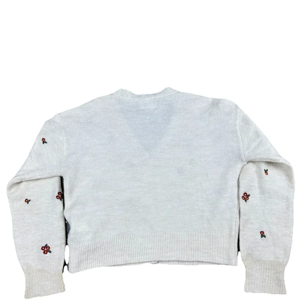Zara Girls Cream Floral‎ Embroidered Cardigan 13 14 Cropped V Neck Knit